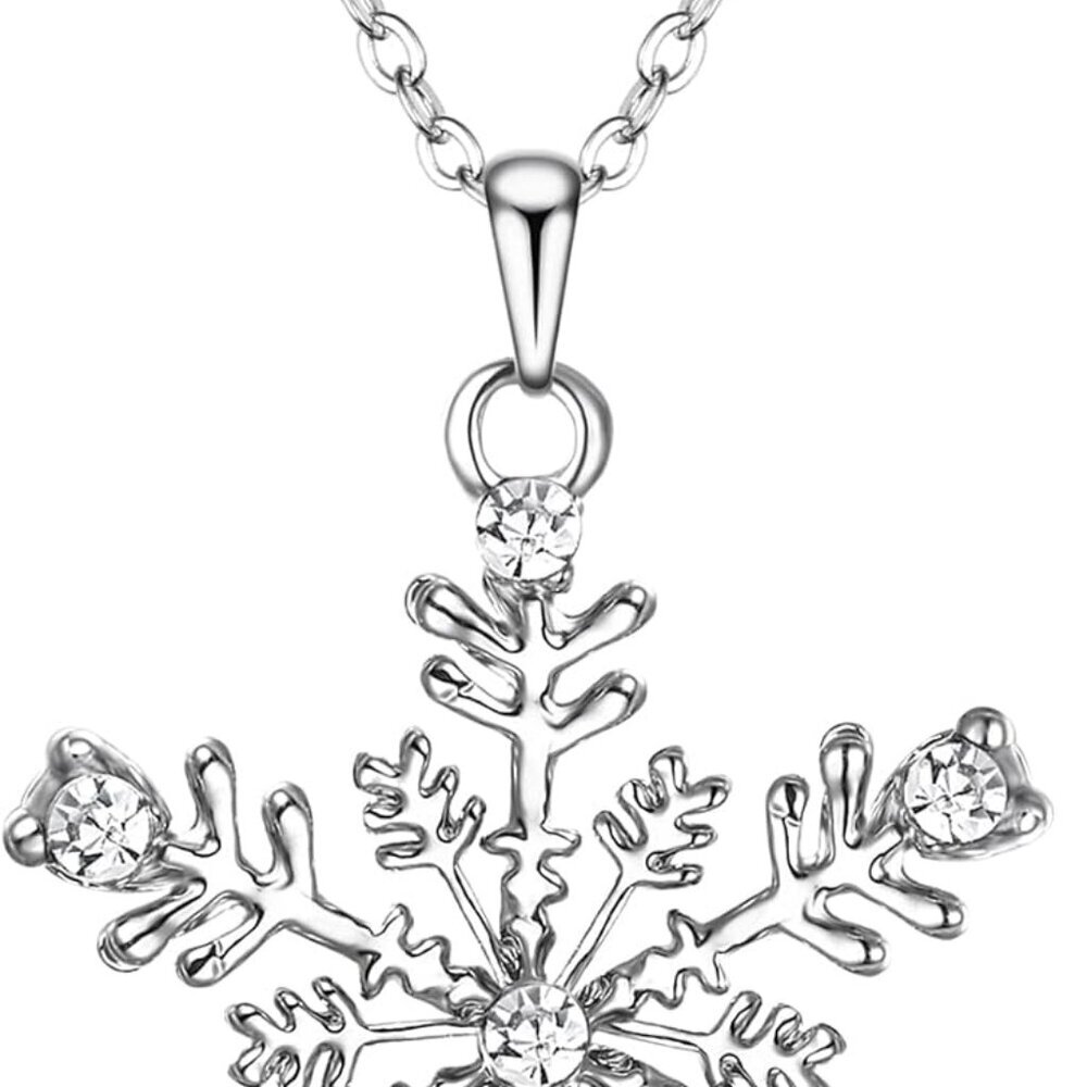 Austrain Crystal Daily Winter Snowflake Flower Necklace Chain for Women Clear